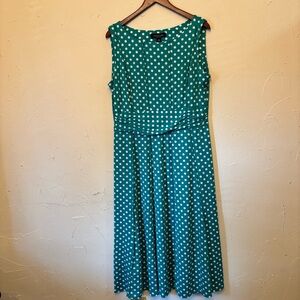 Perceptions Teal and White Polka Dot Midi Dress